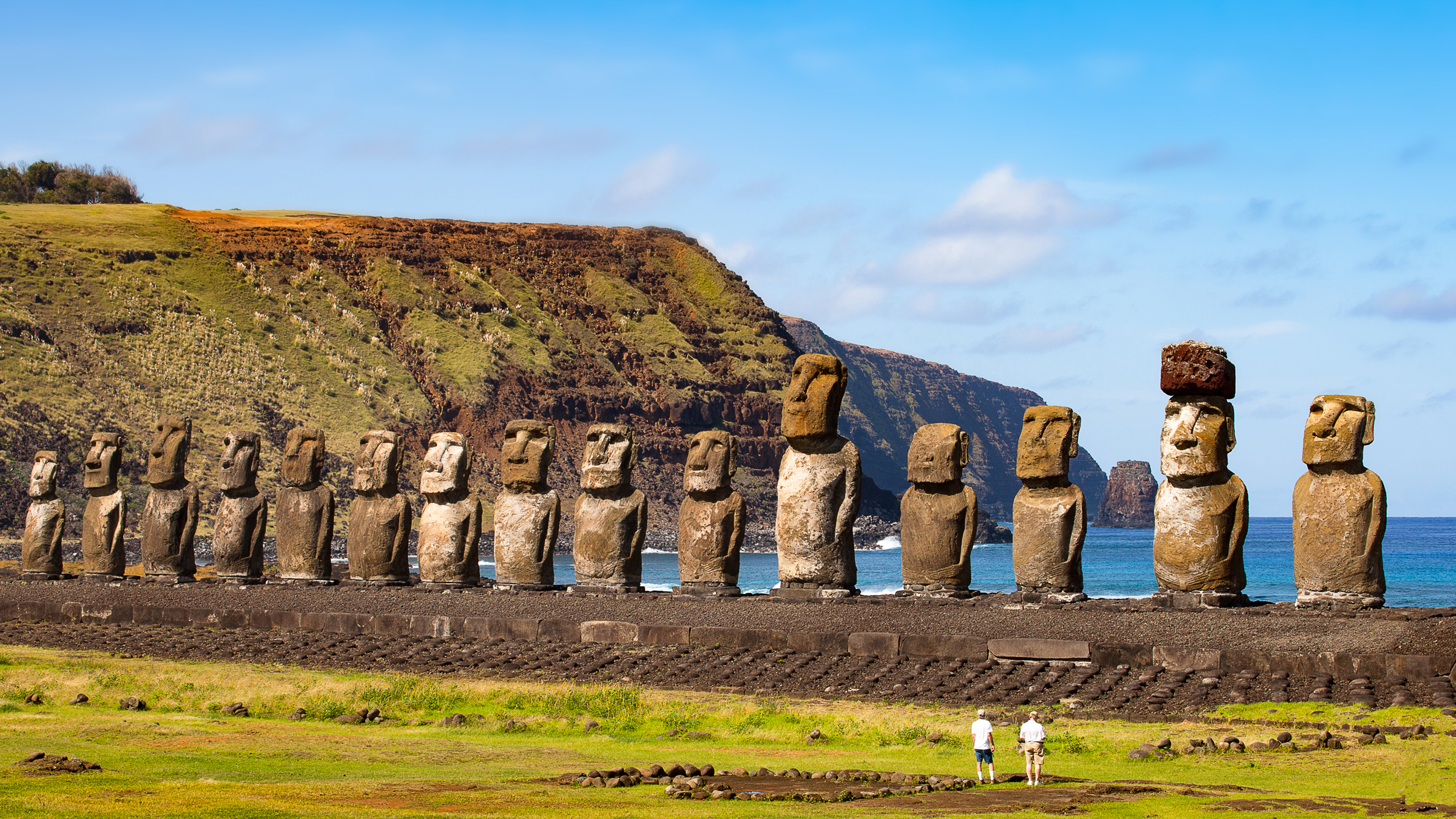 Close composite views of Easter Island stone heads