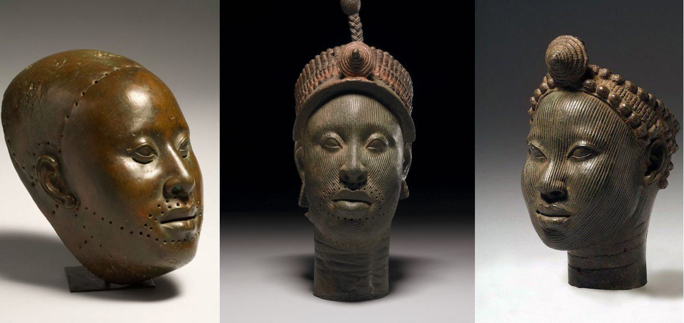 Ife bronze royal head with beaded regalia