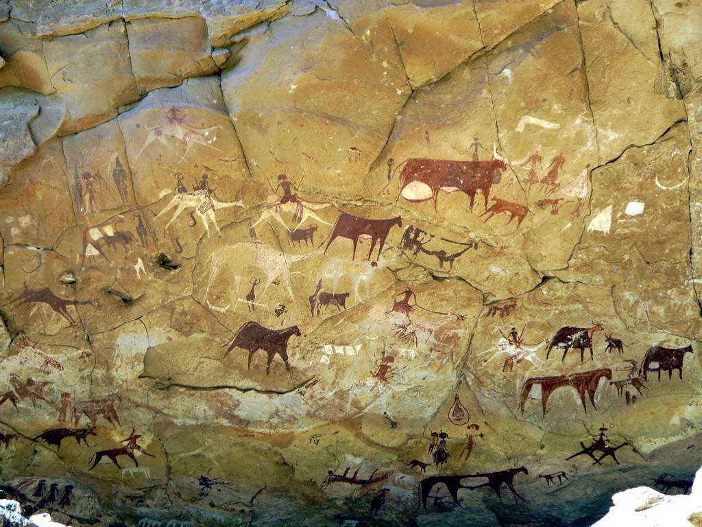 Rock engraving on exposed sandstone plain